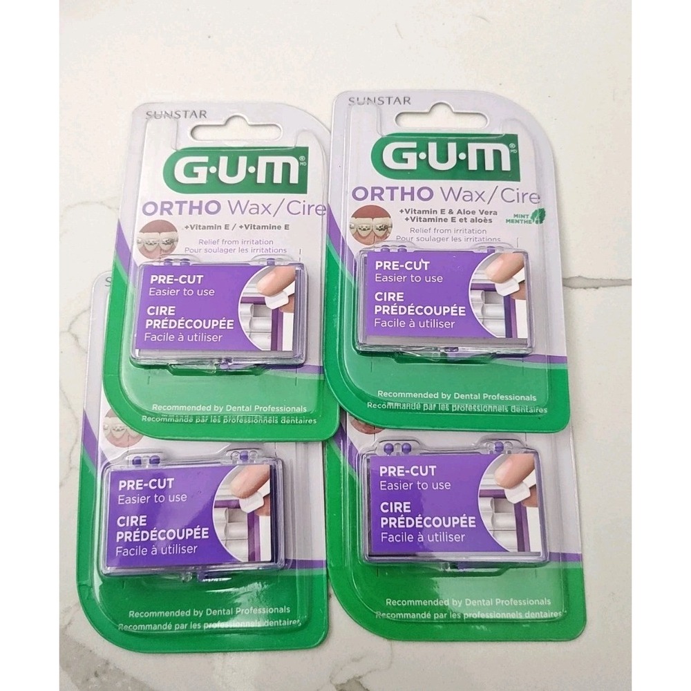 Sunstar Gum Ortho Wax Mint Vitamin E‎ Aloe Vera Dental 724 Precut x 4 packs